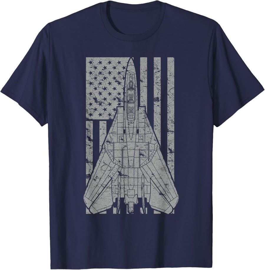 F-14 Tomcat Jet Fighter Vintage American Flag T-Shirt T-Shirt - Navy Blue