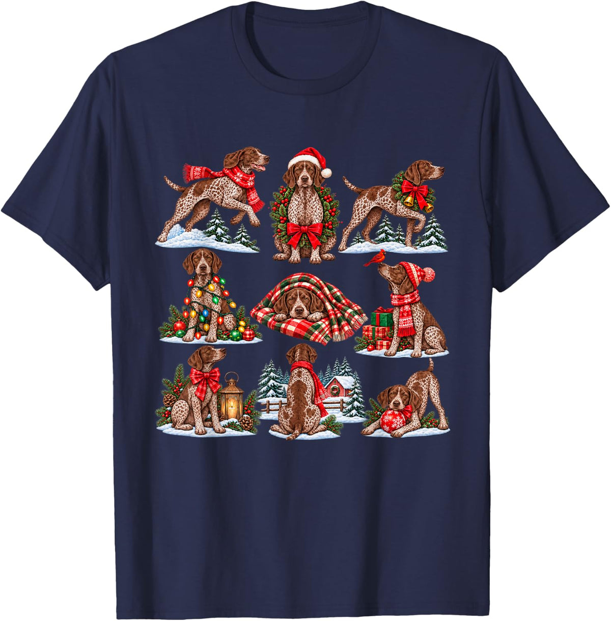 German Shorthaired Pointer Christmas Pajama GSP Dog Lover T-Shirt - Navy Blue