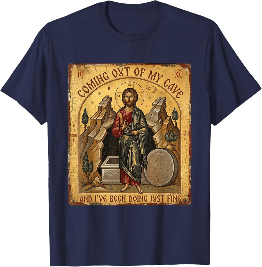 Coming Out of My Cave Shirt Jesus Christian Religion God T-Shirt - Navy Blue