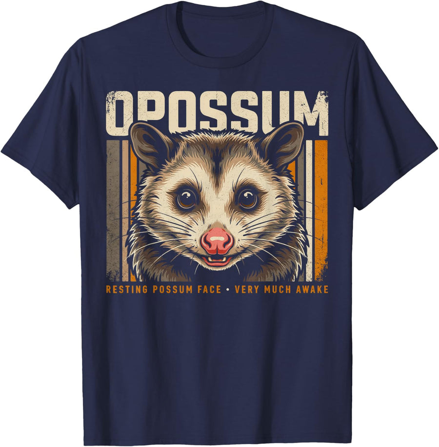 Opossum Resting Possum Face Very Much Awake T-Shirt - Navy Blue