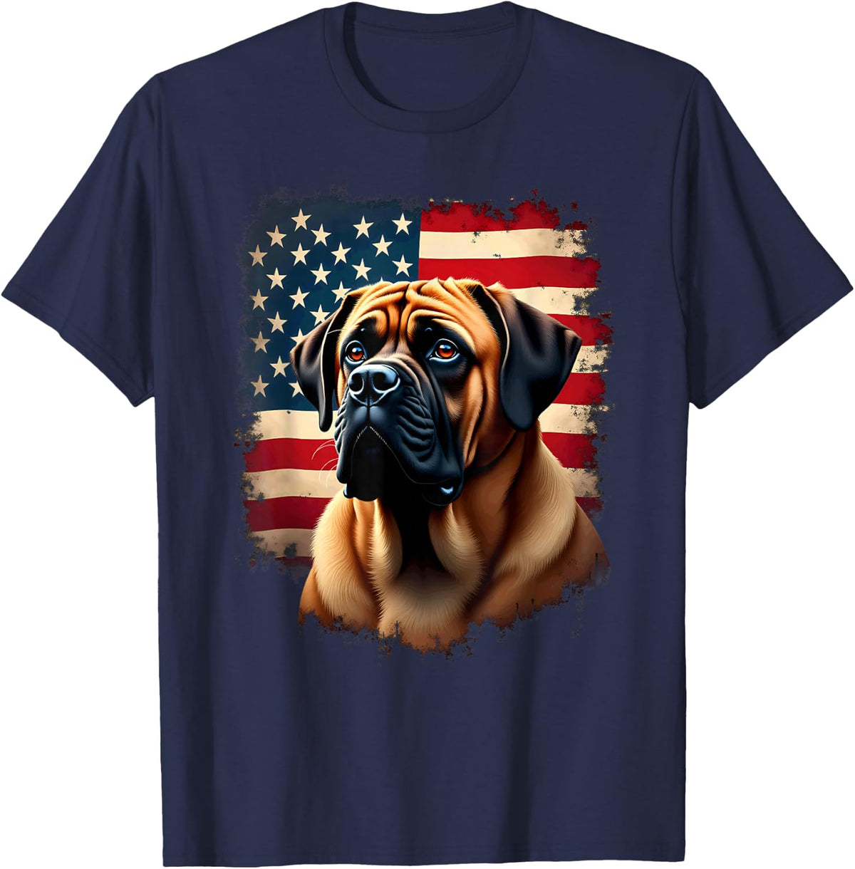 American Flag English Mastiff Dog T-Shirt - Navy Blue