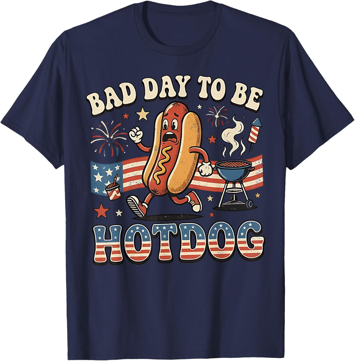 Bad Day to be a Hot Dog Funny BBQ Grilling 4th of July T-Shirt - Navy Blue