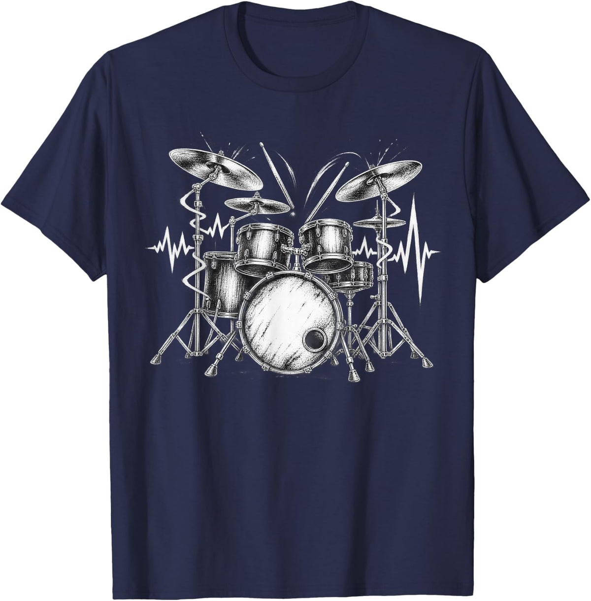 Drums Heartbeat Drumming Drumset T-Shirt - Navy Blue
