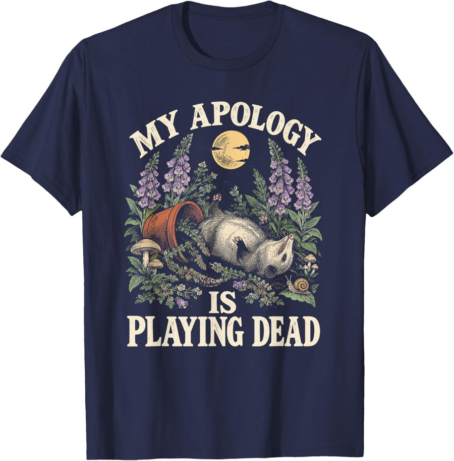 Opossum Garden Fans Funny Cottagecore Humor T-Shirt - Navy Blue