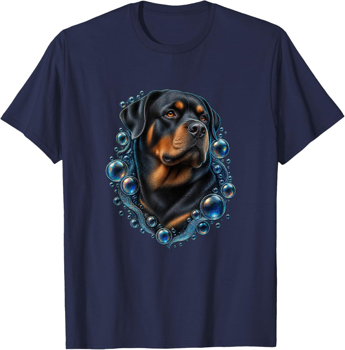 Rottweiler with Aqua Orb Halo T-Shirt - Navy Blue