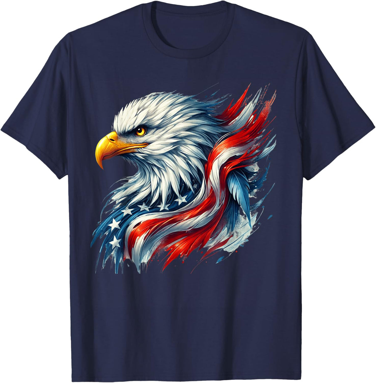 4th of July USA Flag Bald Eagle Patriotic Pride Men Boys T-Shirt - Navy Blue