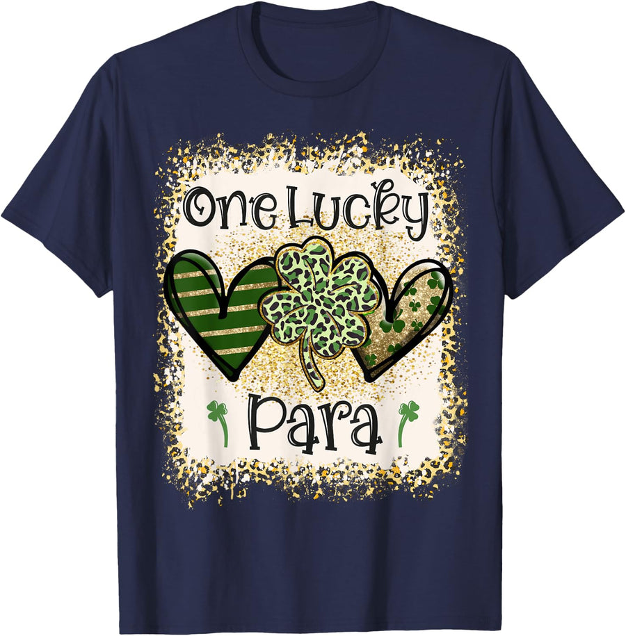 One Lucky Para St Patricks Day Leopard Shamrock T-Shirt - Navy Blue