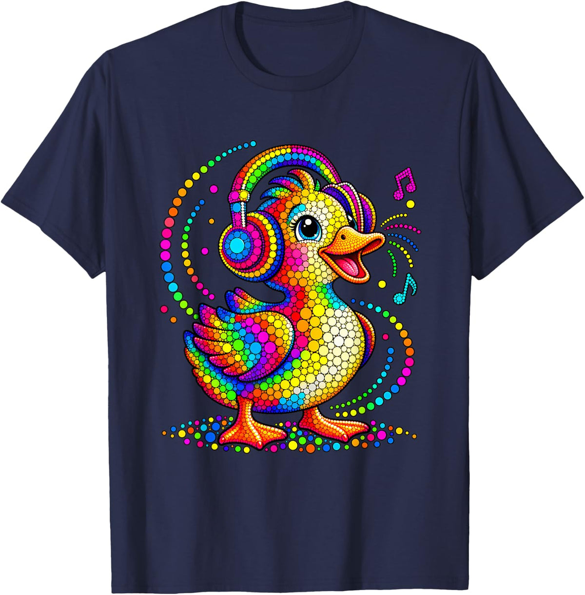 Funny Duck Dots Art Animal Lovers Boys Girls Students T-Shirt - Navy Blue