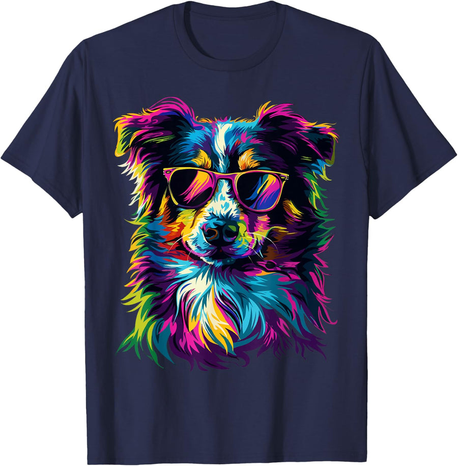 Australian Shepherd Lovers Pop Art Funny Australian Shepherd T-Shirt - Navy Blue