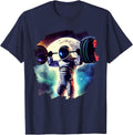 Astronaut Lifting Weights in Outer Space Weightlifting T-Shirt - Navy Blue