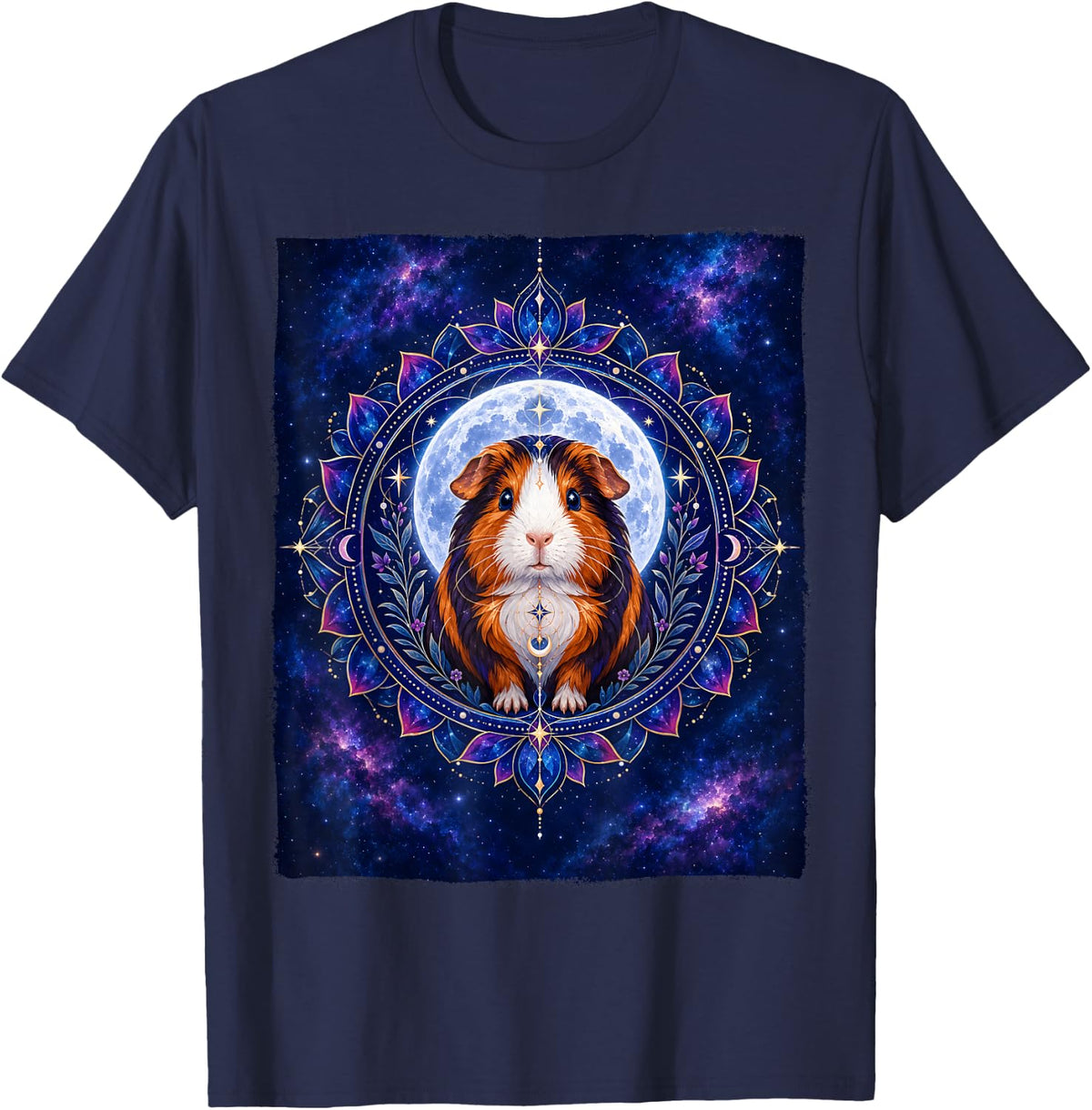 Guinea Pig Moon Mandala Celestial Cosmic Galaxy Magical Cavy T-Shirt - Navy Blue
