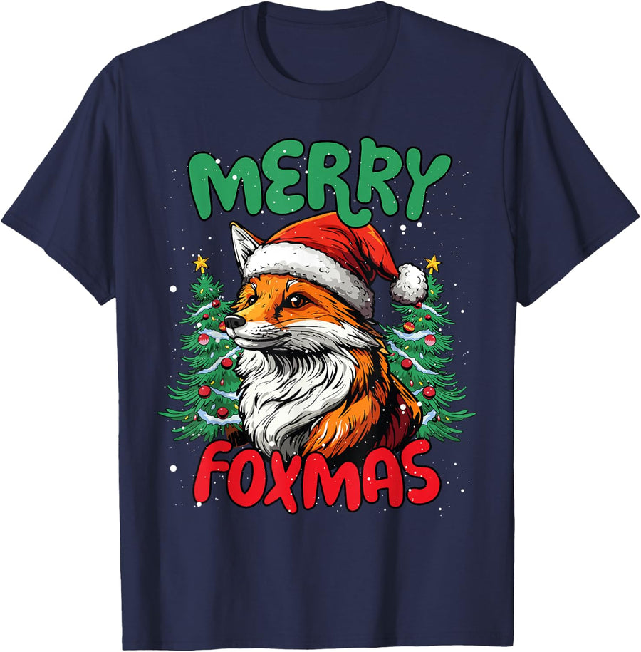 Merry Foxmas Funny Christmas Shirts for Family Duck Lover Tees T Shirts - Navy Blue