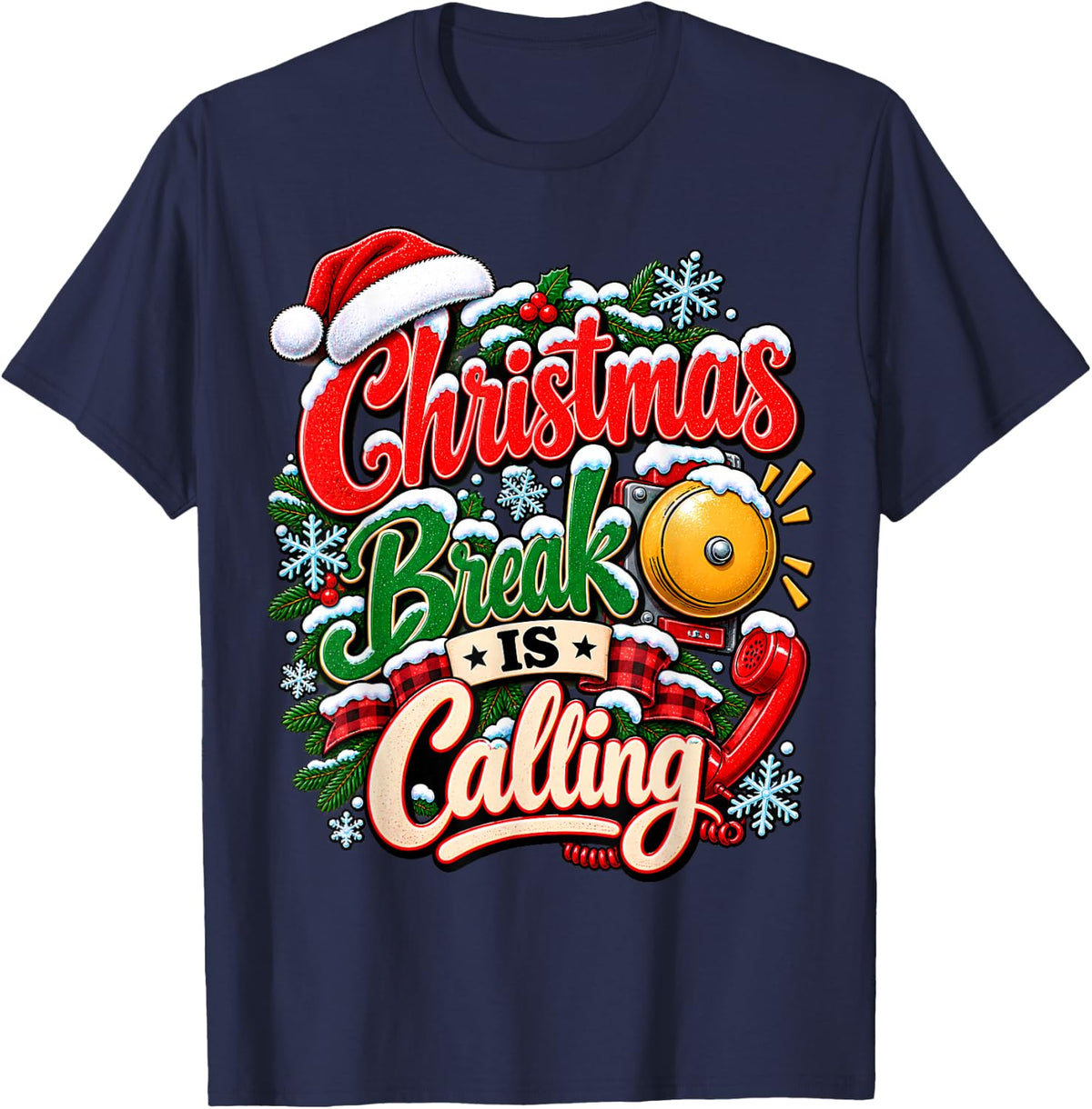 Christmas is Calling Teacher Winter Break T-Shirt - Navy Blue