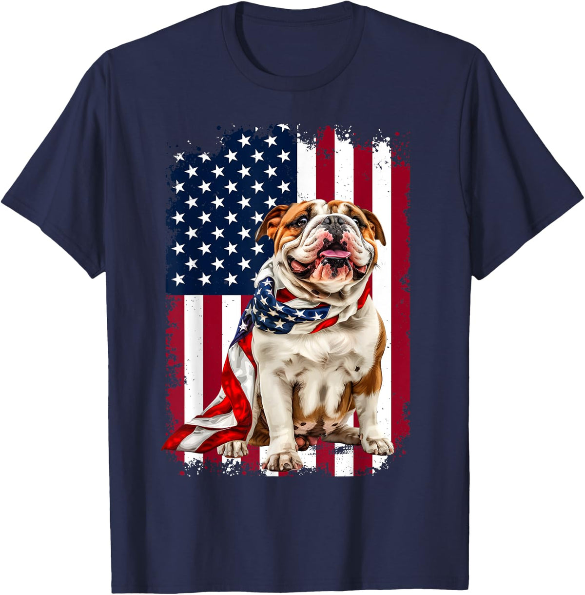 English Bulldog American Flag 4th Of July Bulldog Lovers T-Shirt - Navy Blue