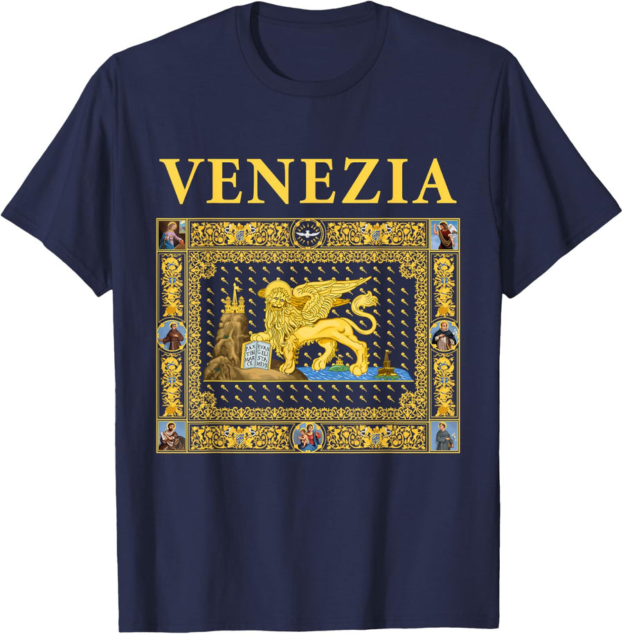 Venice Flag Winged Lion Italy Venezia Lion of Saint Mark T-Shirt - Navy Blue