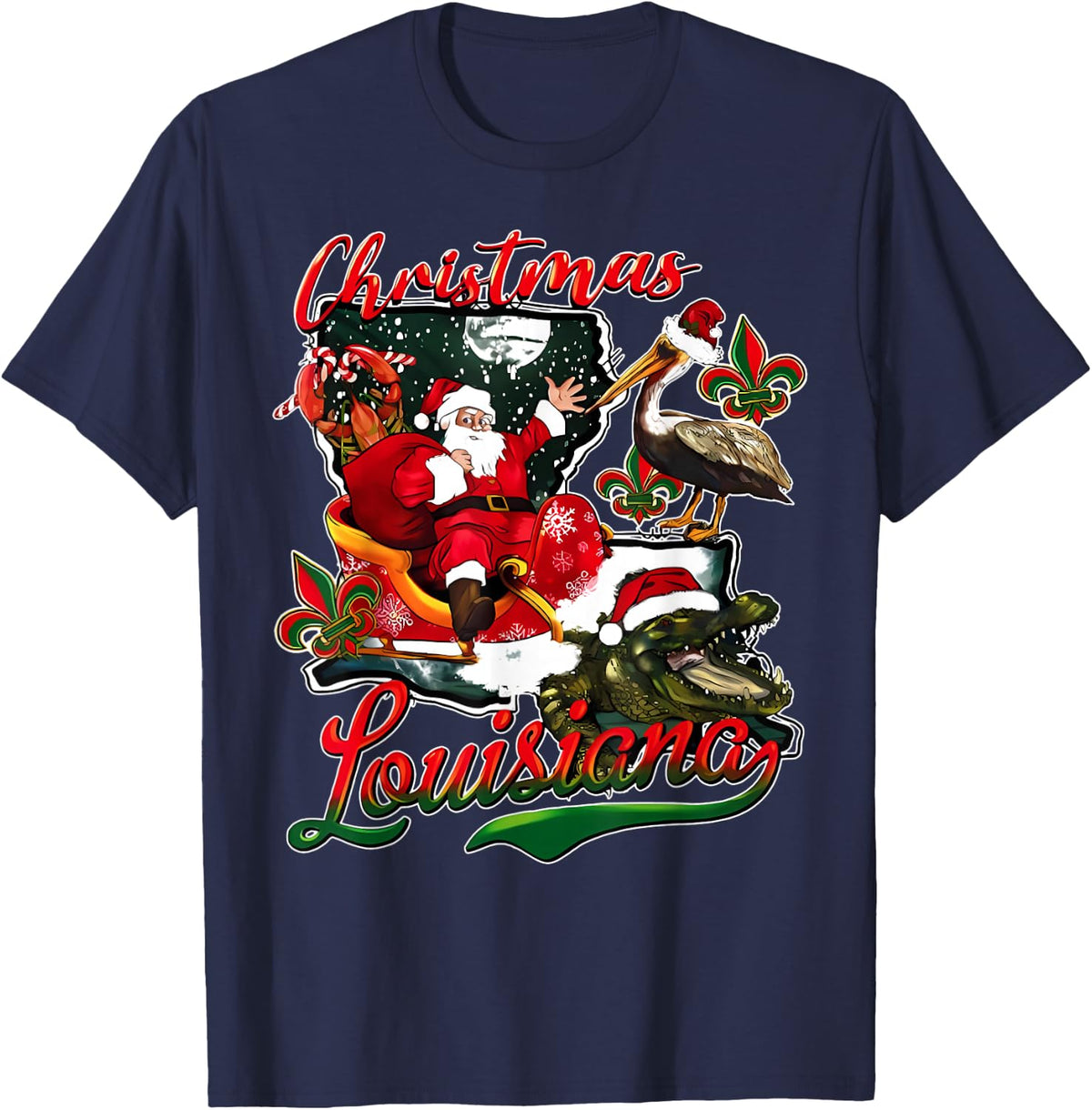 New Orleans Christmas Louisiana Crawfish Santa Holiday T-Shirt - Navy Blue
