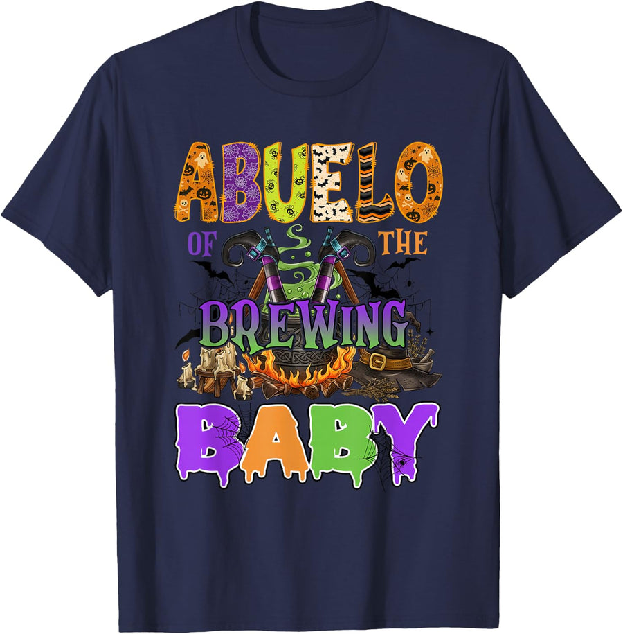 Abuelo of Brewing Baby Halloween Theme Baby Shower Spooky T-Shirt - Navy Blue