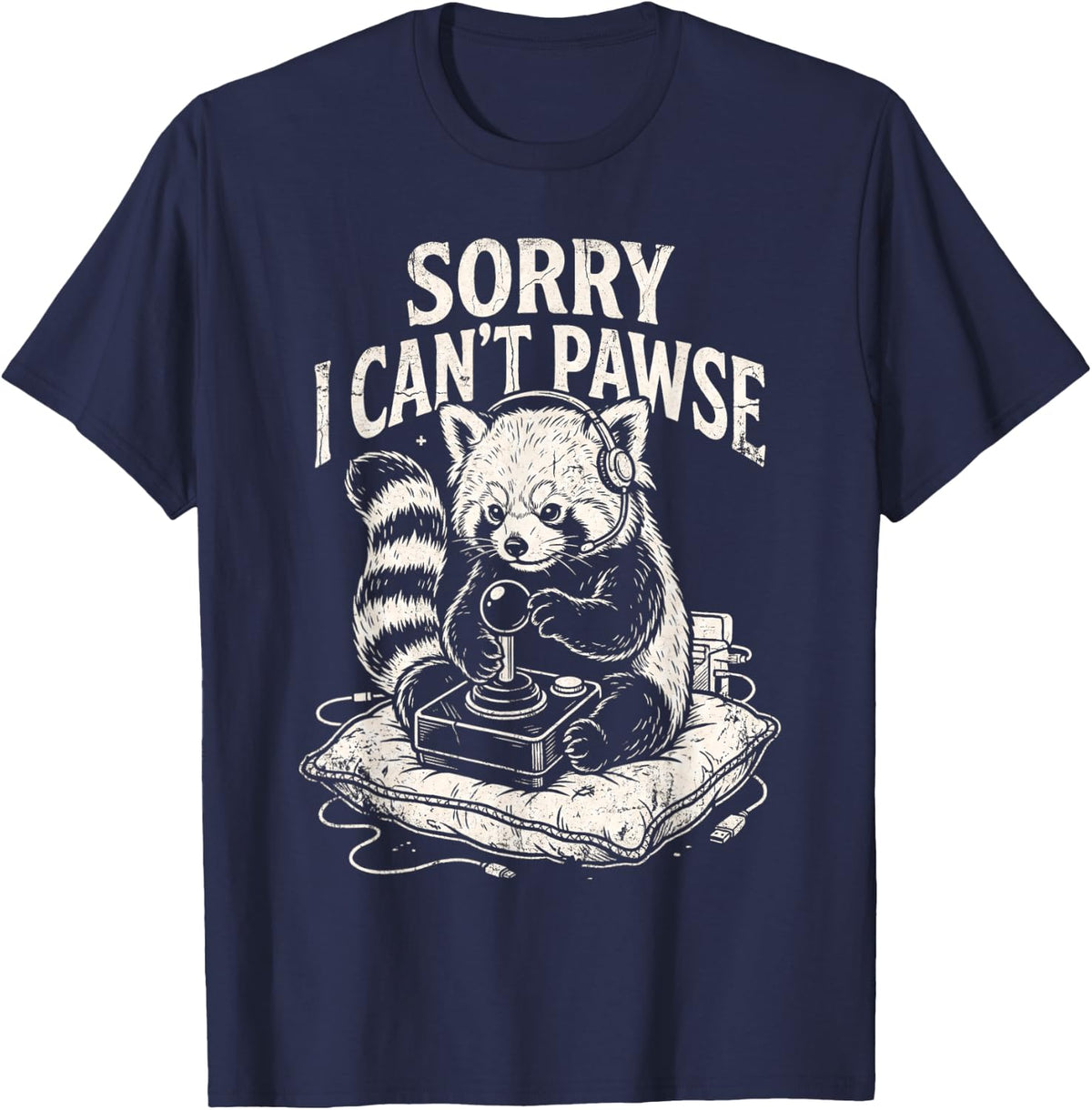 Red Panda Gamer Sorry I Can't Pawse Kawaii T-Shirt - Navy Blue