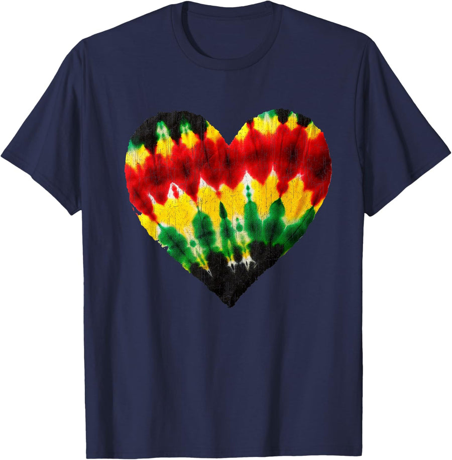 Tie Dye Reggae Valentines Colorful Hearts Day Men Women Kids T-Shirt - Navy Blue