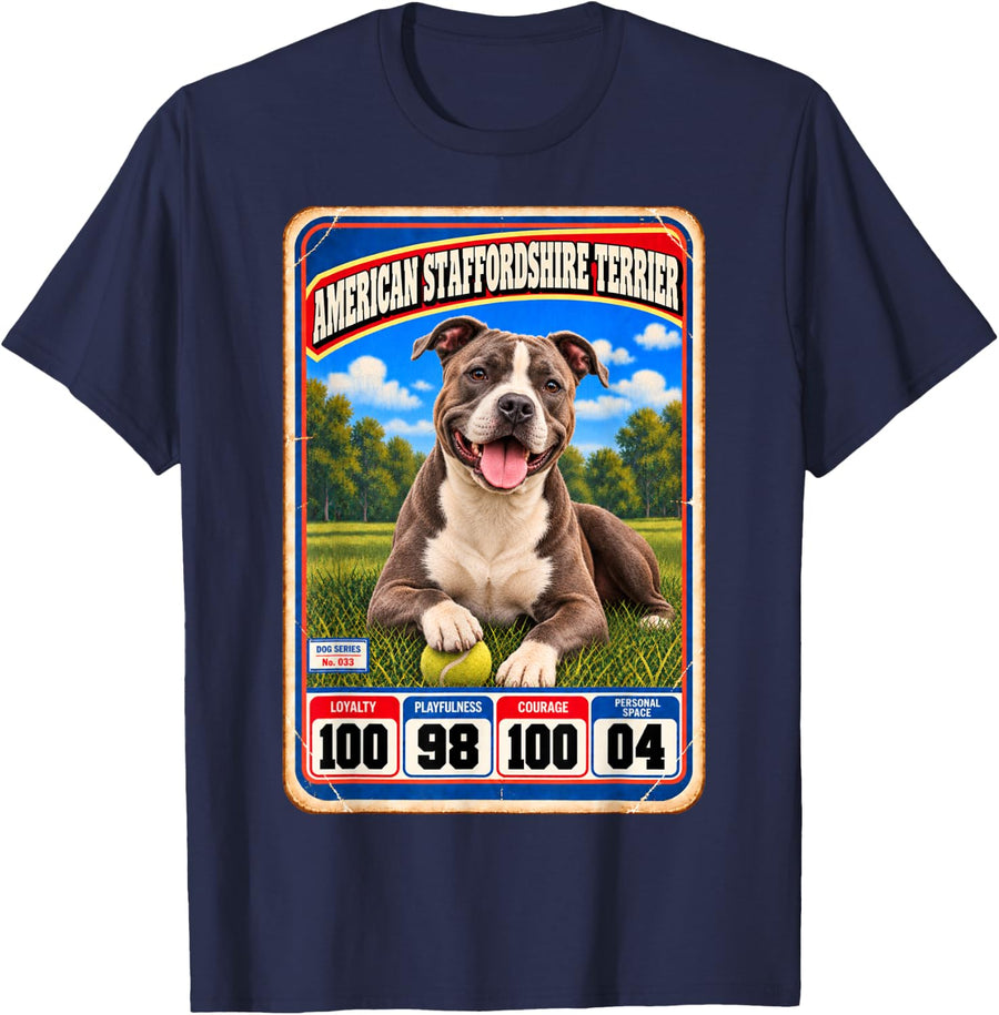 American Staffordshire Terrier Vintage Sports Trading Card T-Shirt - Navy Blue