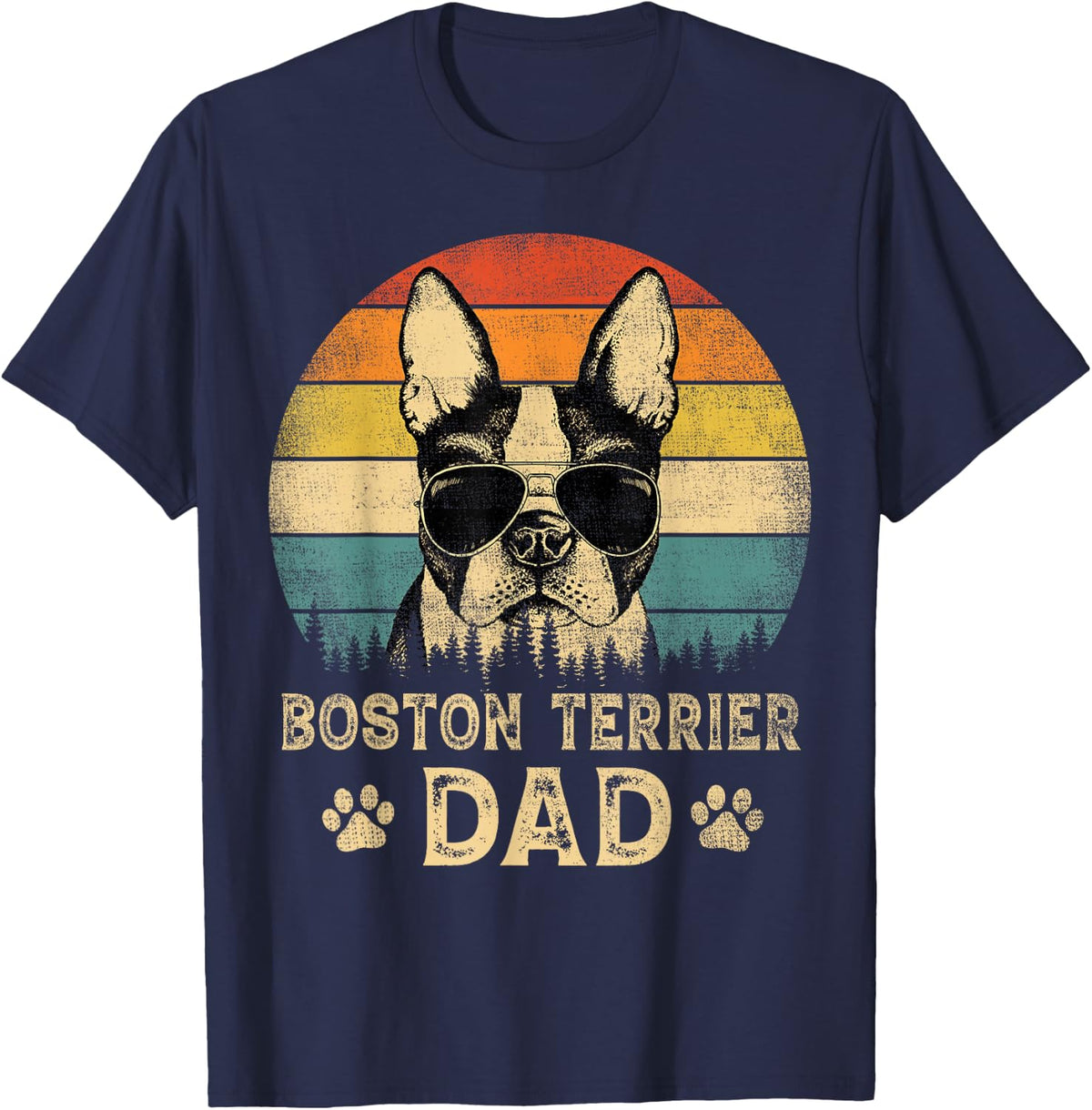 Vintage Boston Terrier Dad Dog Lovers Father's Day Tee T-Shirt - Navy Blue