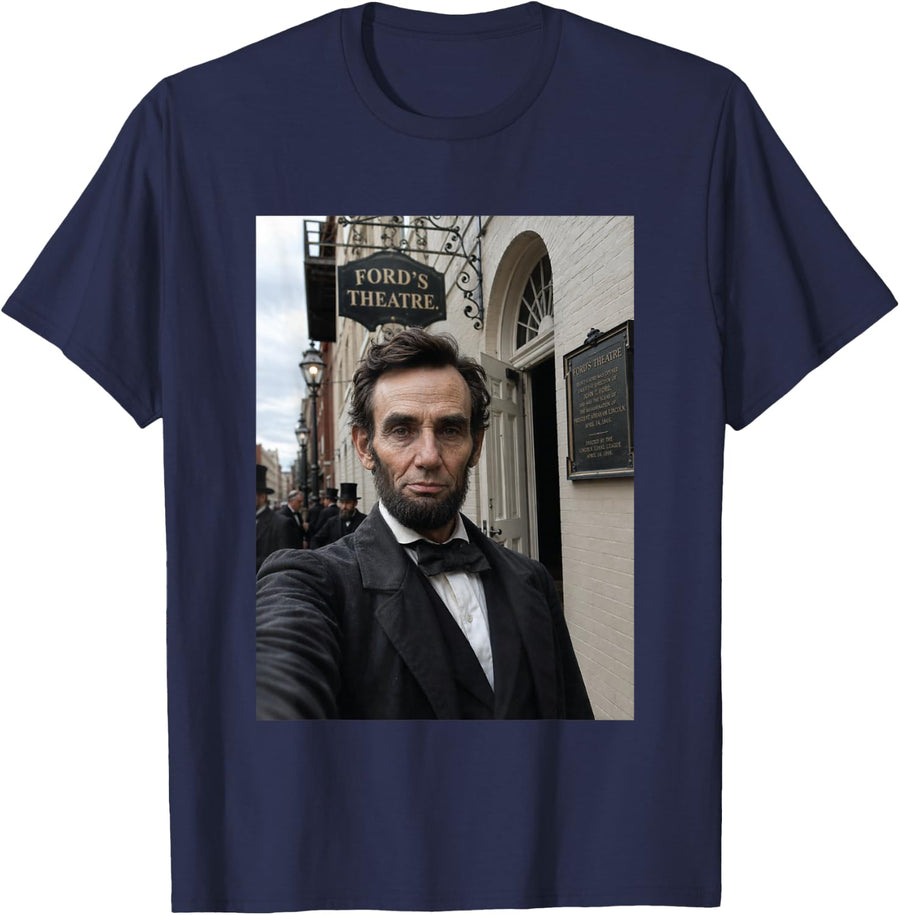 Abraham Lincoln Selfie US President Ford's Theater History T-Shirt - Navy Blue