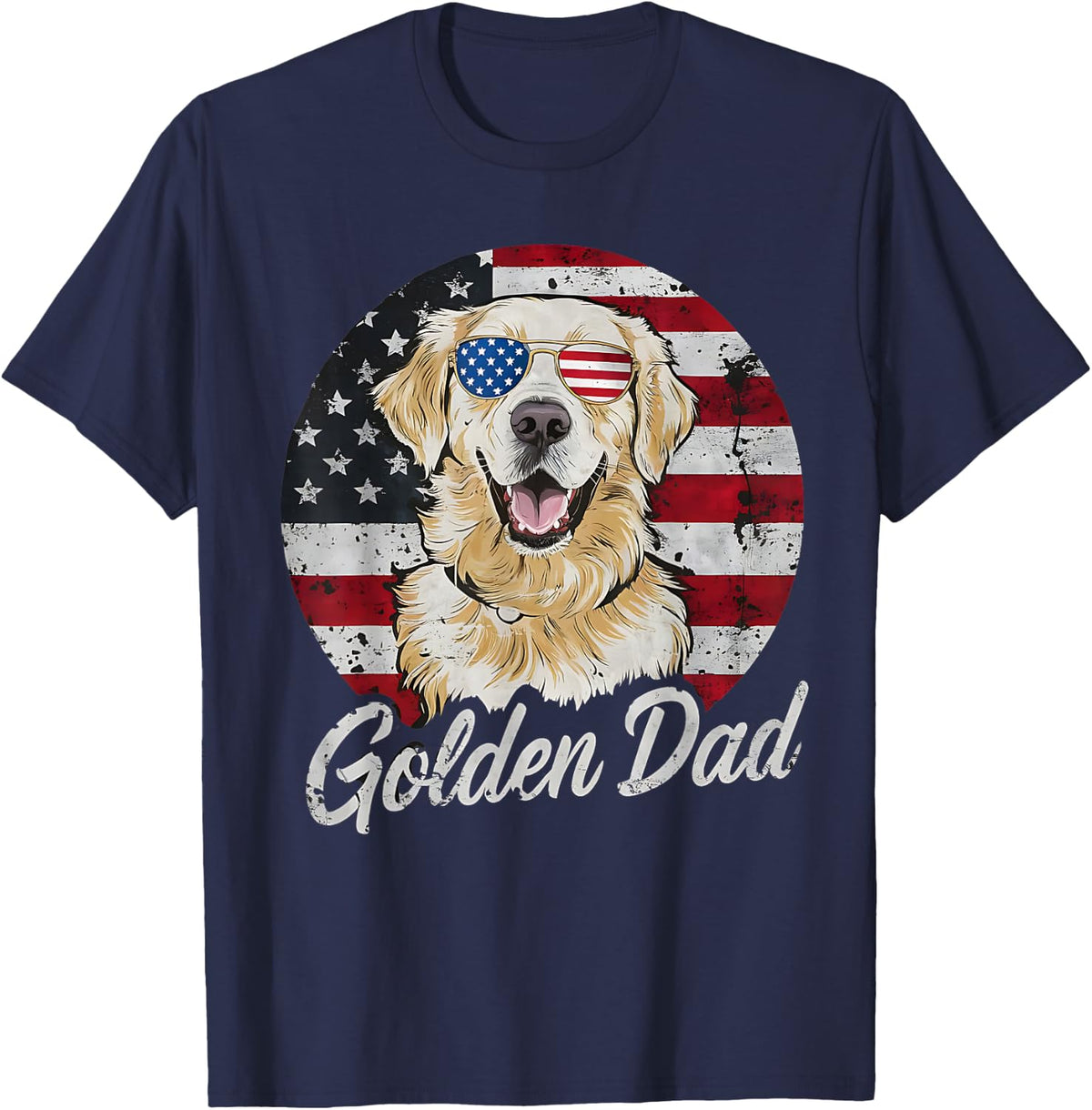 Golden Dad White English Cream Golden Retriever Dog Father T-Shirt - Navy Blue