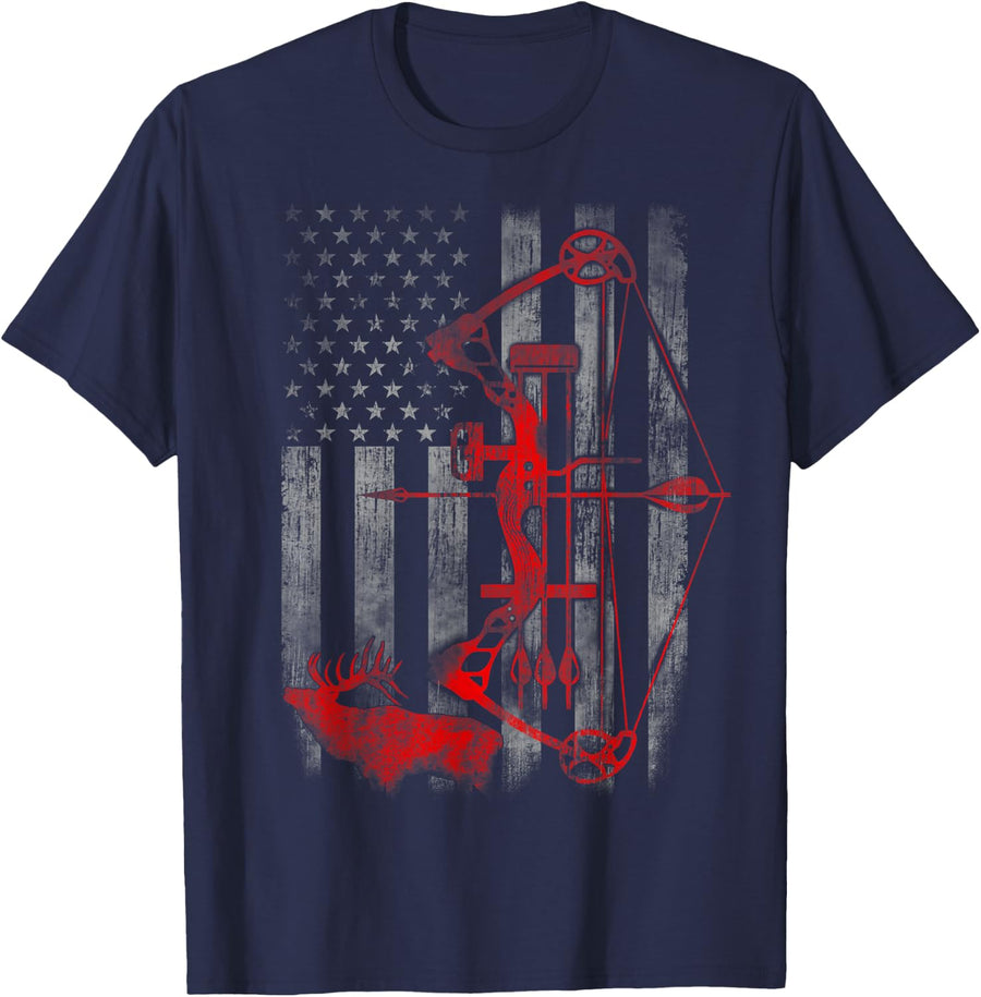 Bow Deer hunting flag Archery T-Shirt - Navy Blue