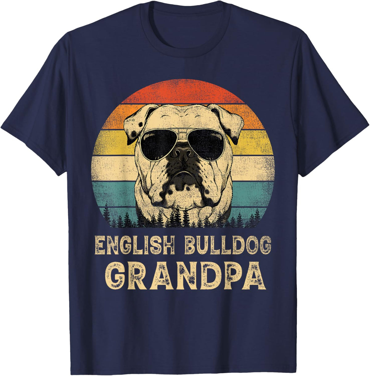 Vintage English Bulldog Grandpa Dog Lovers Father's Day T-Shirt - Navy Blue