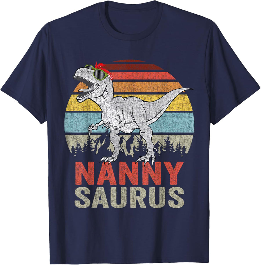 Nannysaurus T Rex Dino Nanny Saurus Family Matching Dinosaur T-Shirt - Navy Blue