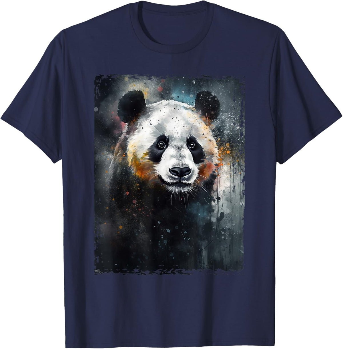 Colorful Beautiful Panda Watercolor Tees Panda Lovers Oil Painting Boys Kids Funny T-Shirt - Navy Blue