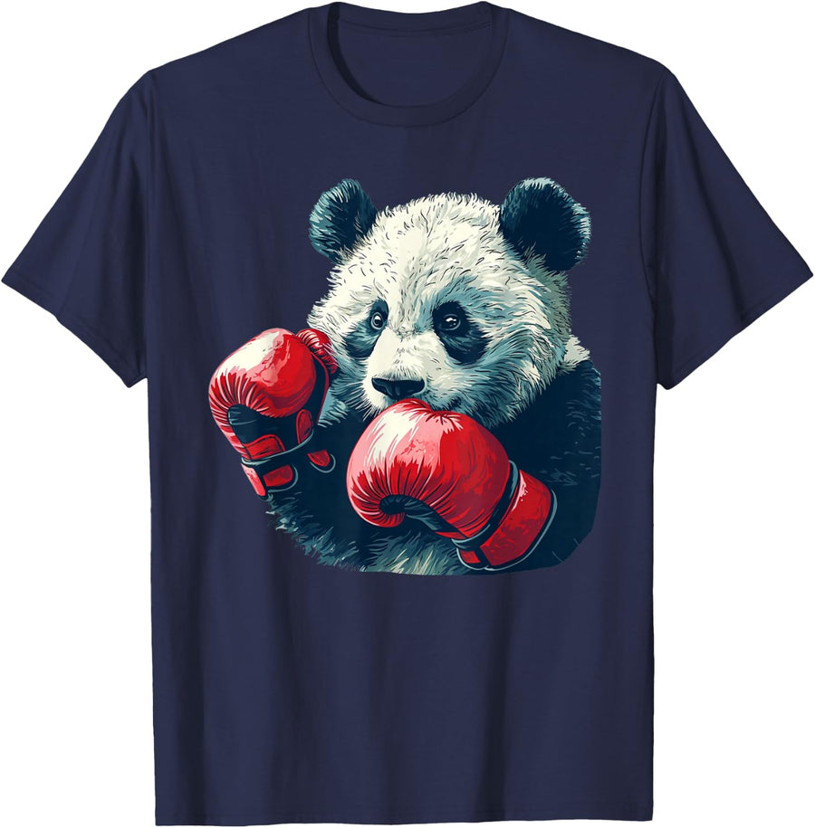 Cute Panda with Boxing Gloves Costume T-Shirt - Navy Blue