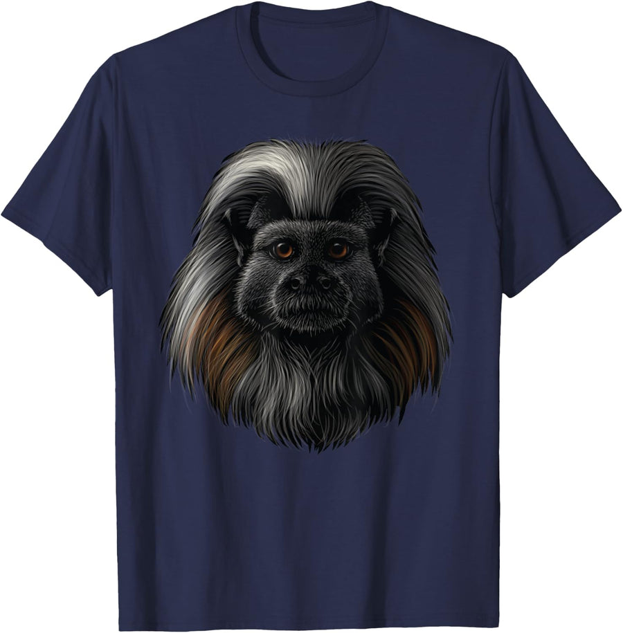 realistic Cotton top tamarin marmoset monkey art for lovers T-Shirt - Navy Blue