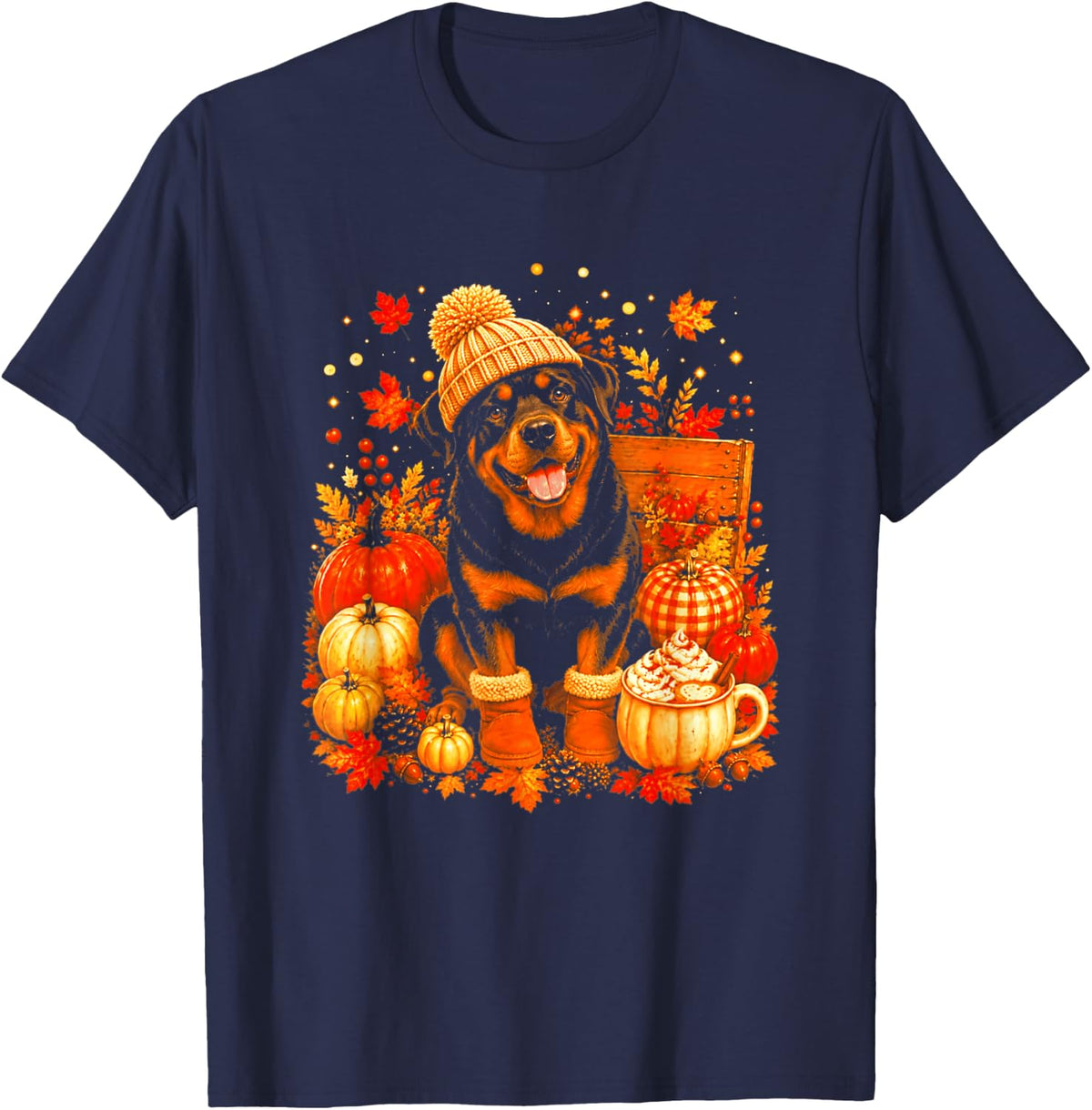 Rottweiler Thanksgiving Pumpkin Spice Fall Autumn T-Shirt - Navy Blue
