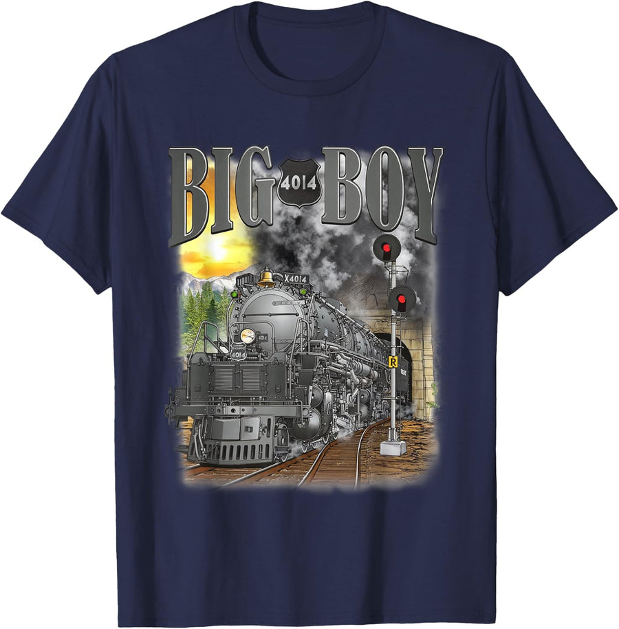 Big Boy 4014 Vintage Steam Locomotive Train T-Shirt Tee Railroad Engine Gift - Navy Blue