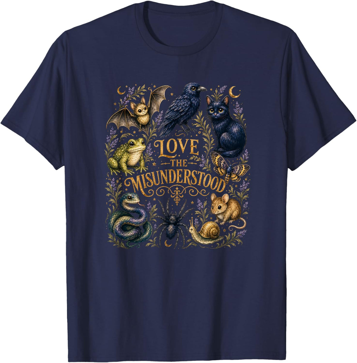Love The Misunderstood Bat Raven Cat Snake Spider Moth Frog T-Shirt - Navy Blue