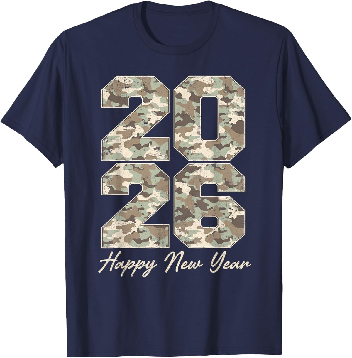 Camo Happy New Year Party 2026 Family Matching Costume T-Shirt - Navy Blue