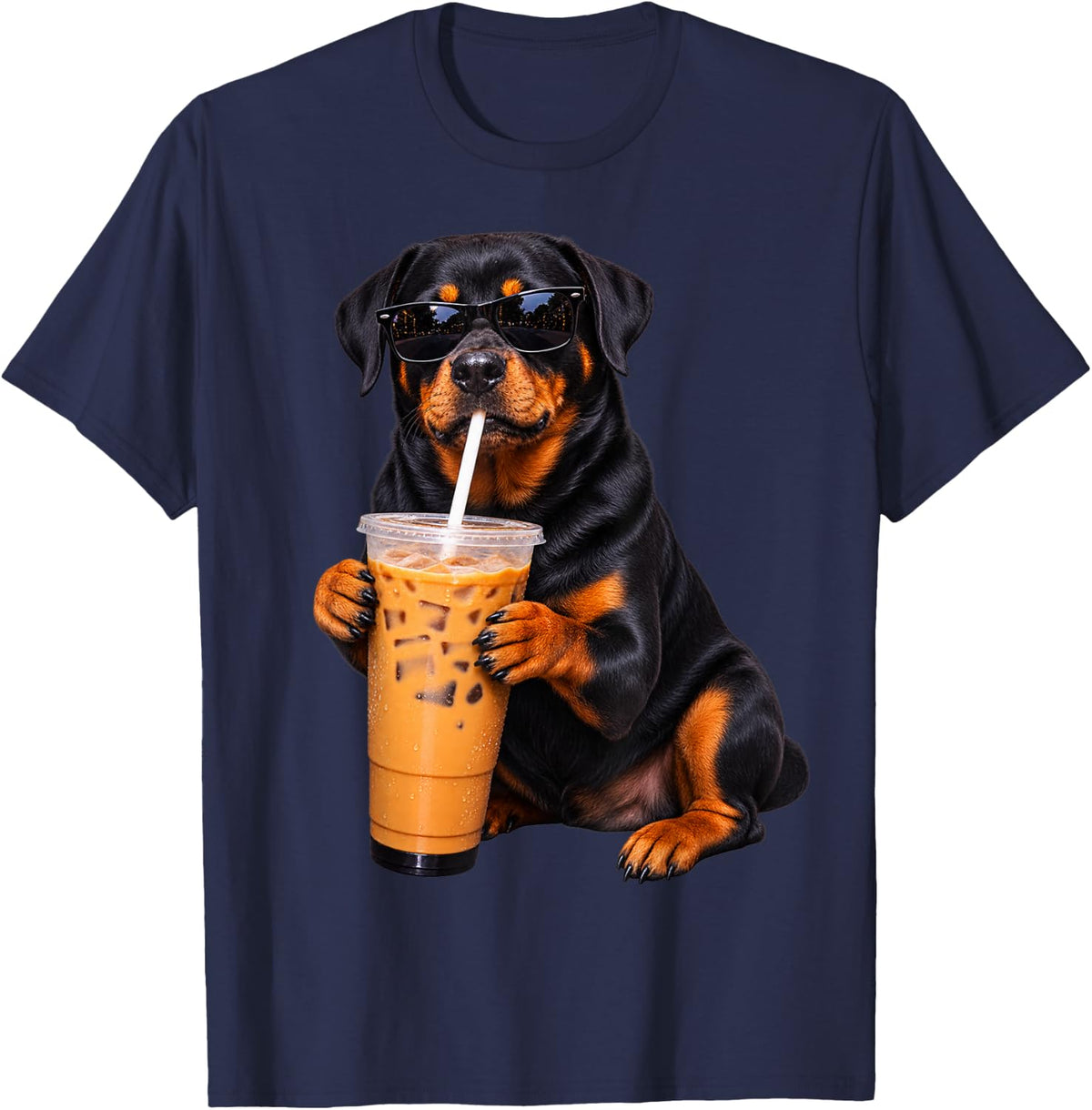 Rottweiler Metzgerhund Iced Coffee Animal Meme Funny Dog T-Shirt - Navy Blue