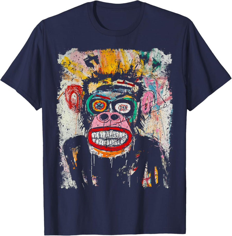 Pop Art Style Monkey 90s Graffiti T-Shirt - Navy Blue