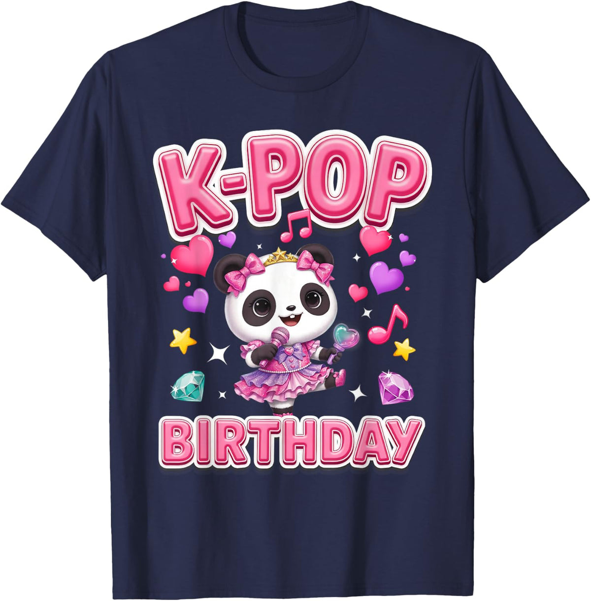 K-Pop Birthday Girl Cute Panda Idol Singer Korean Music T-Shirt - Navy Blue