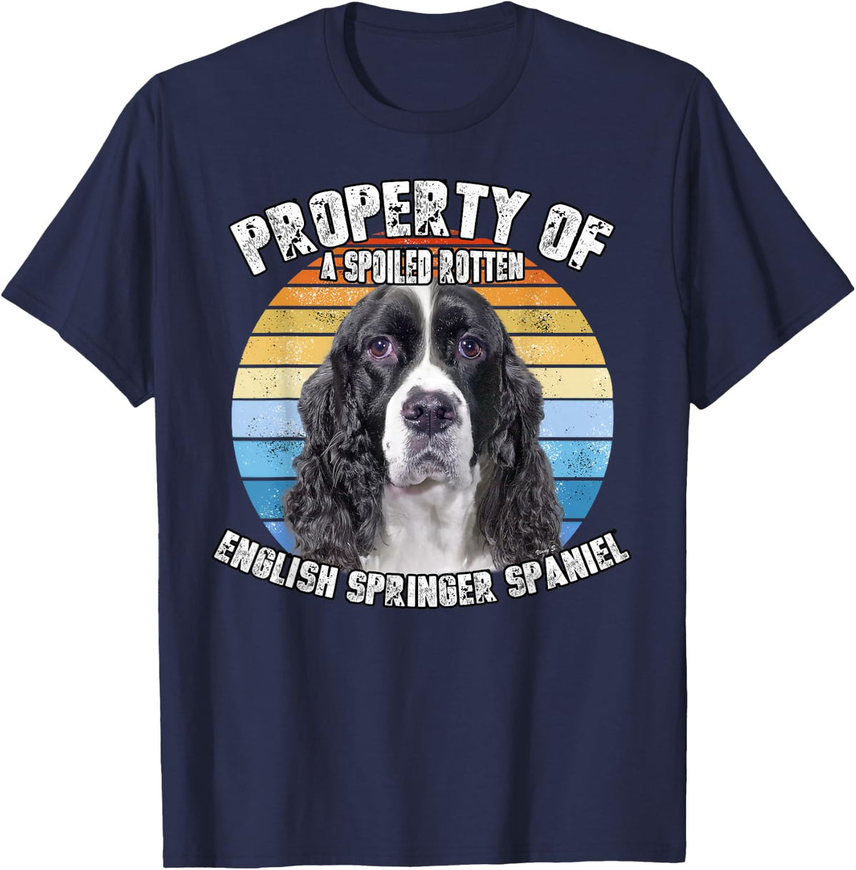English Springer Spaniel Black Retro Property Of T-Shirt - Navy Blue