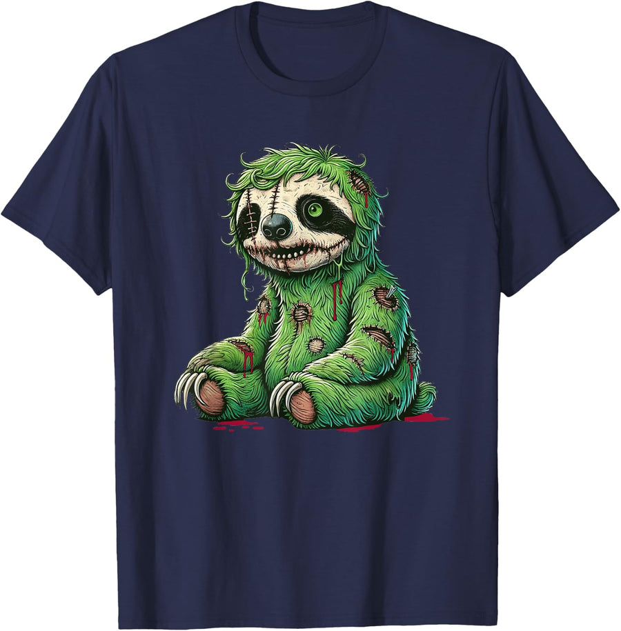 Zombie Sloth Halloween Zombie Sloth Zombie Lover T-Shirt - Navy Blue