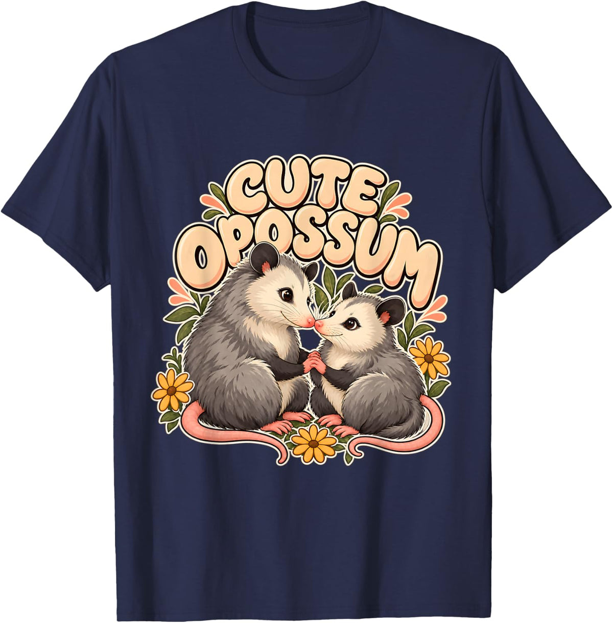 Cute Opossum Nose to Nose Possum Duo Illustration T-Shirt - Navy Blue