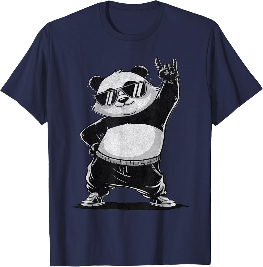 Panda Punk Rock Music Vintage T-Shirt - Navy Blue