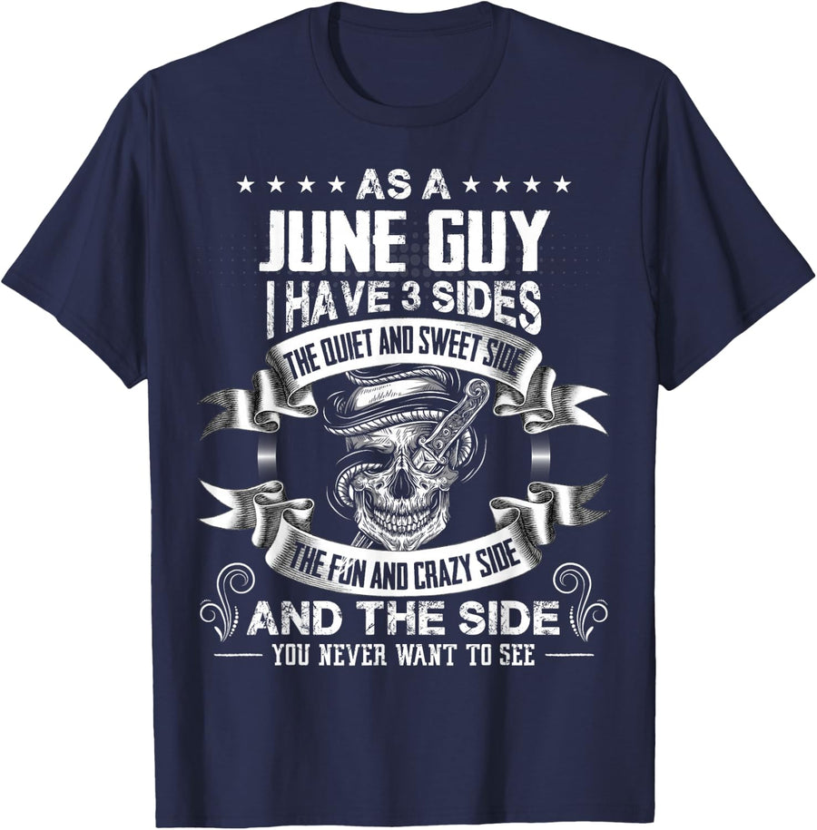 Mens As A JUNE Guy I Have 3 Sides T-shirt - Navy Blue