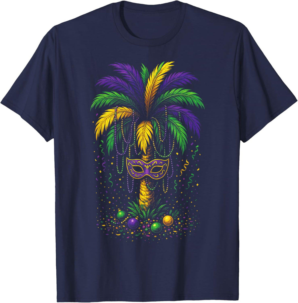 Mardi Gras Palm Tree - Festival T-Shirt - Navy Blue