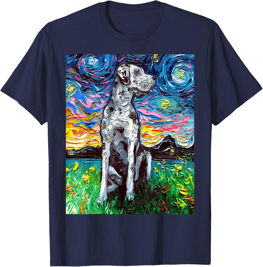 Merle Great Dane Starry Night Artwork – Gift for Dog Lovers T-Shirt - Navy Blue