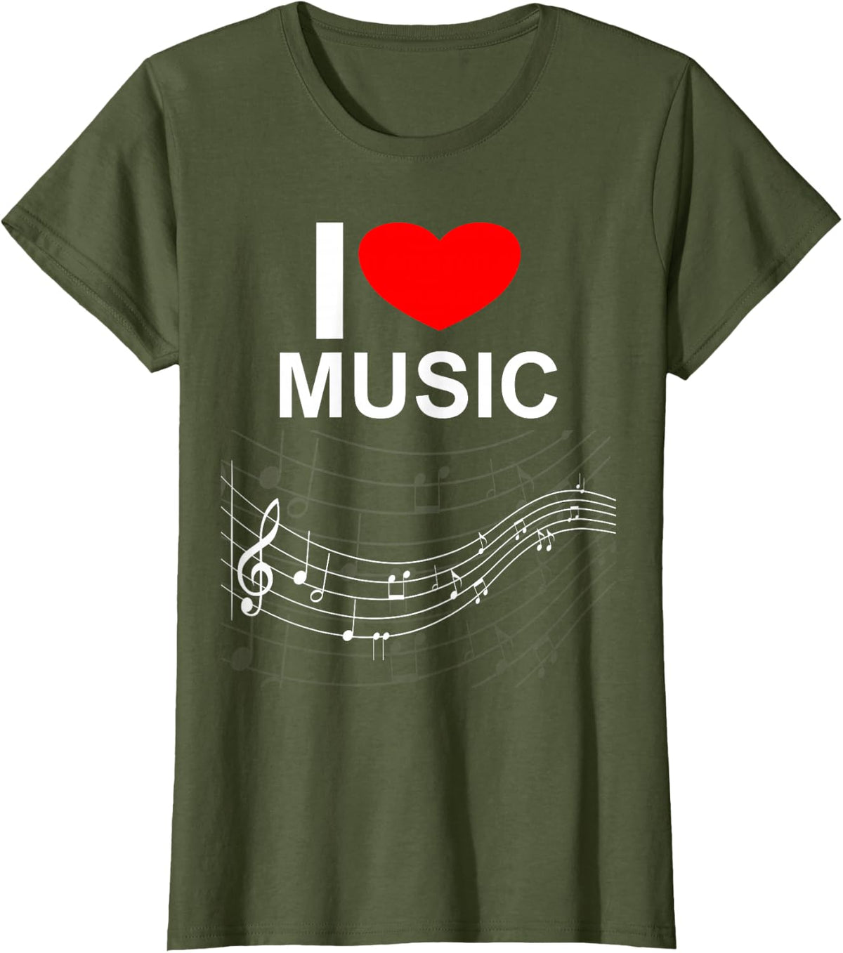 I Love Music T-Shirt - Olive Green