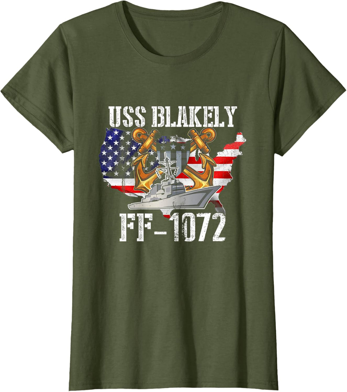 USS Blakely FF-1072 Frigate Veterans Son Father Grandpa Dad T-Shirt - Olive Green