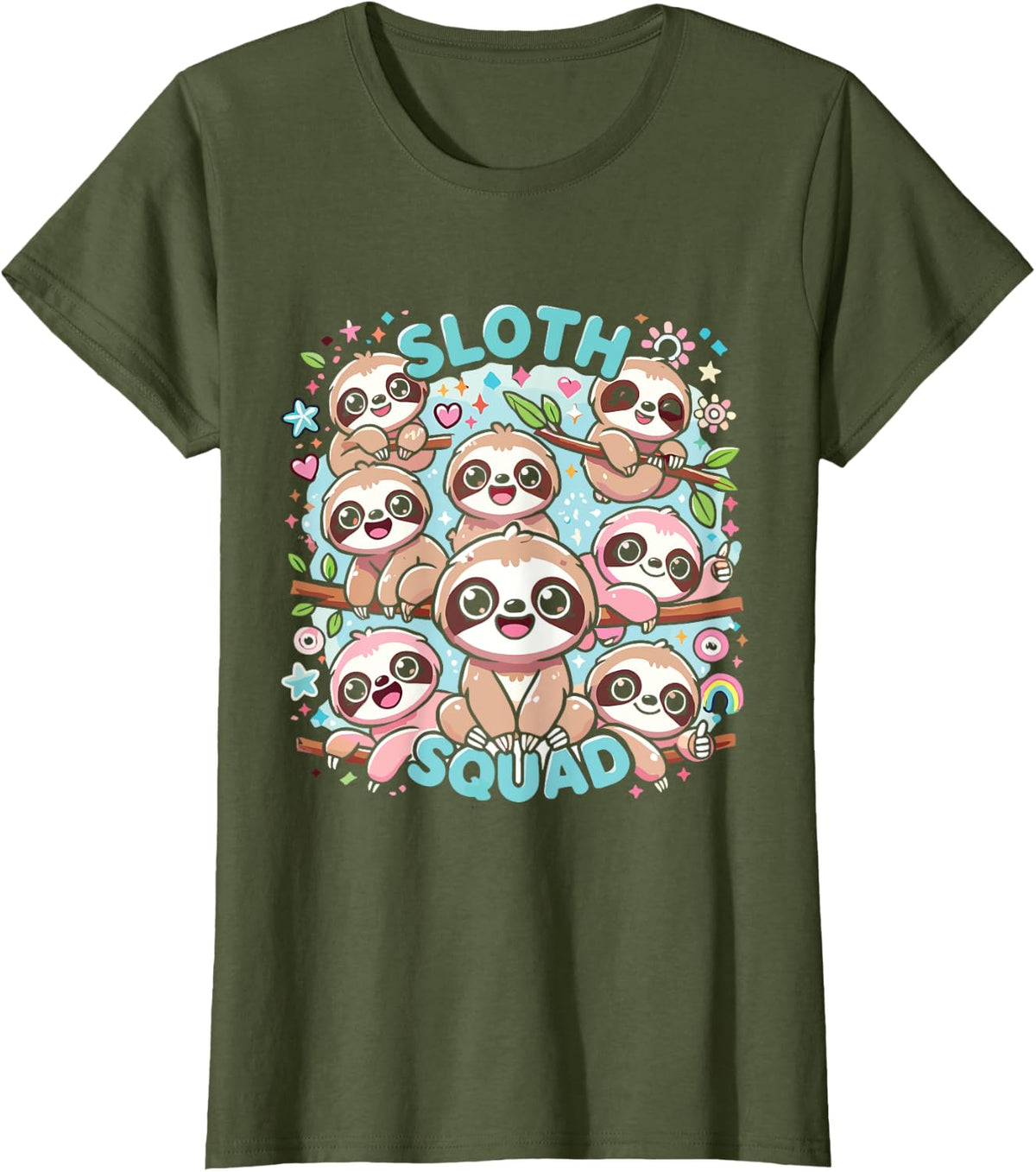 Sloth Squad Cute Sloth T-Shirt - Olive Green